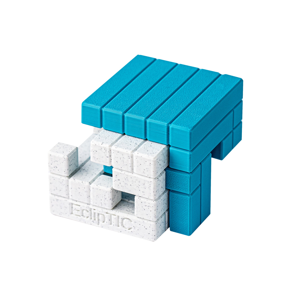 EclipTIC | Two-Piece Cube Puzzle — 3D-printed pieces shown at an angle.