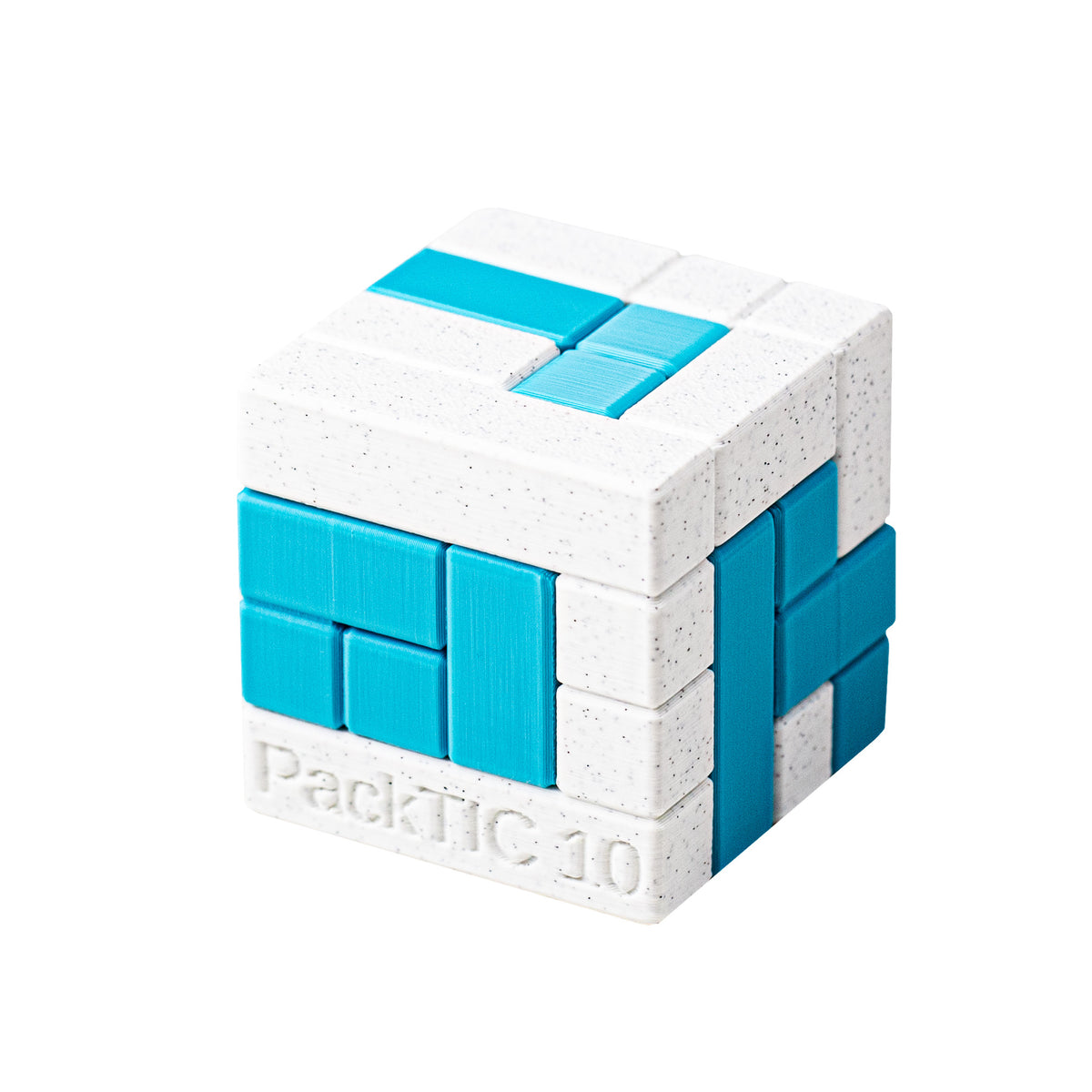PackTIC 10 | Interlocking Packing Cube — 3D-printed pieces shown at an angle.