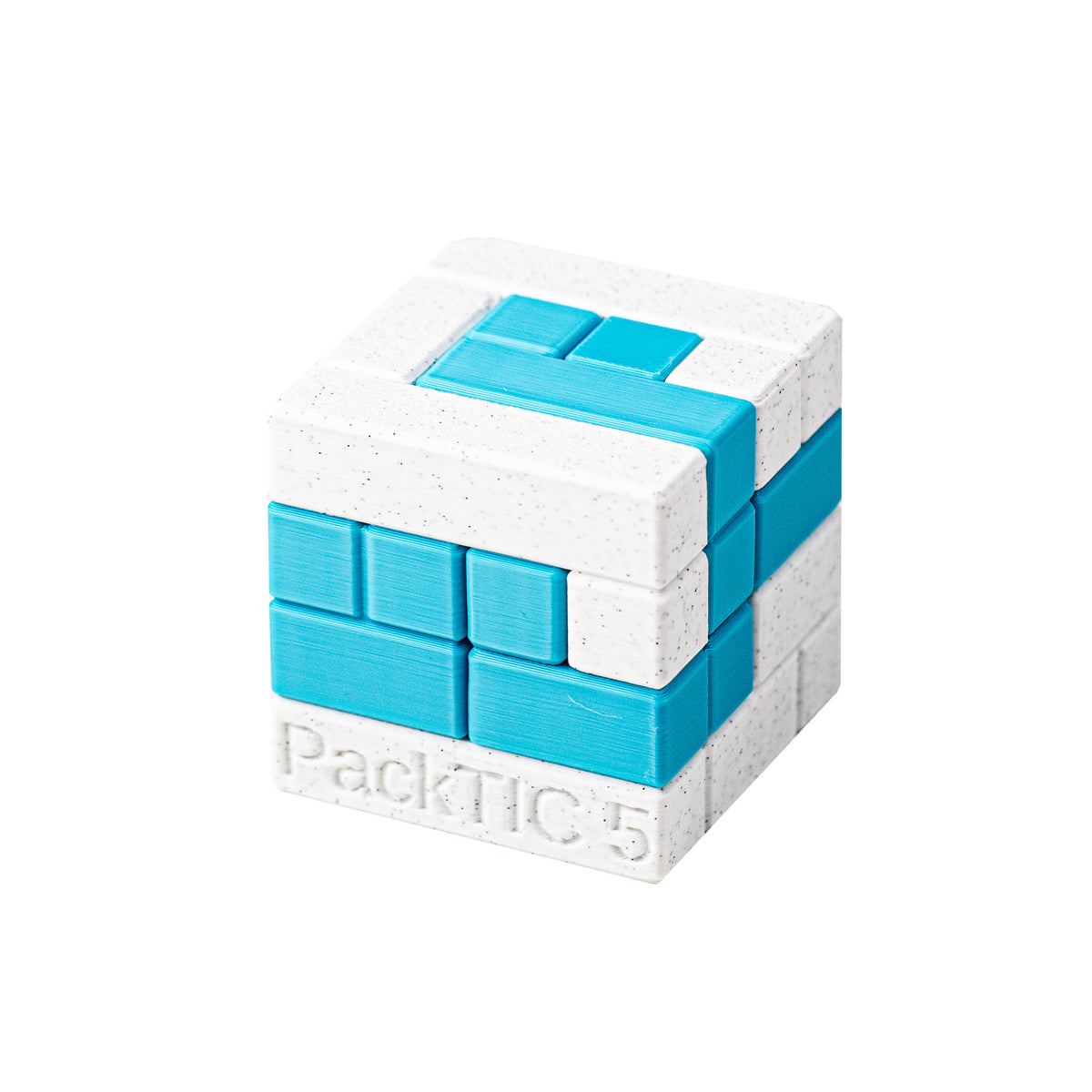 PackTIC 5 | Pack 5 Pieces into a 3x3x3 Cube — 3D-printed pieces shown at an angle.