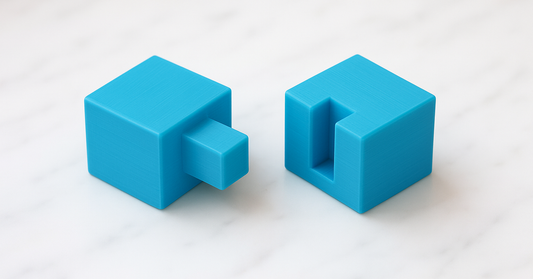 Two plain geometric pieces designed to fit together