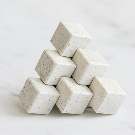 Three-Piece Block puzzle assembled into a pyramid of ten cubes