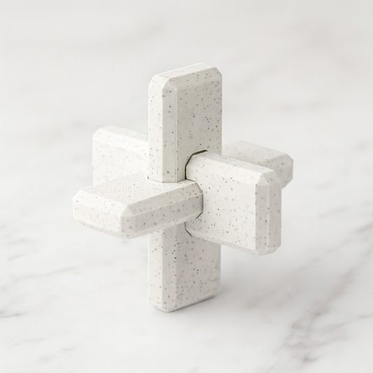 3-Piece Cross Puzzle mechanical puzzle on white marble surface