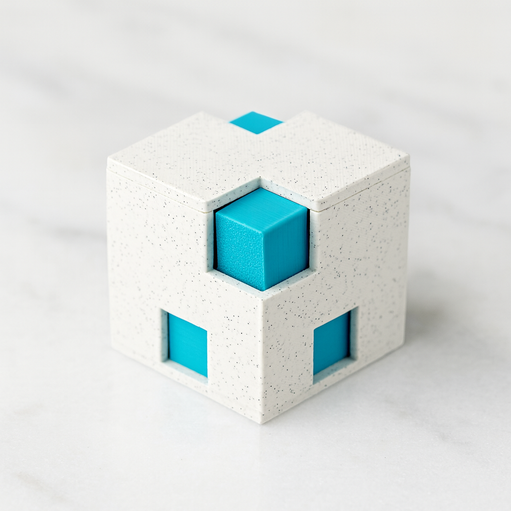 A6L Puzzle mechanical puzzle on white marble surface