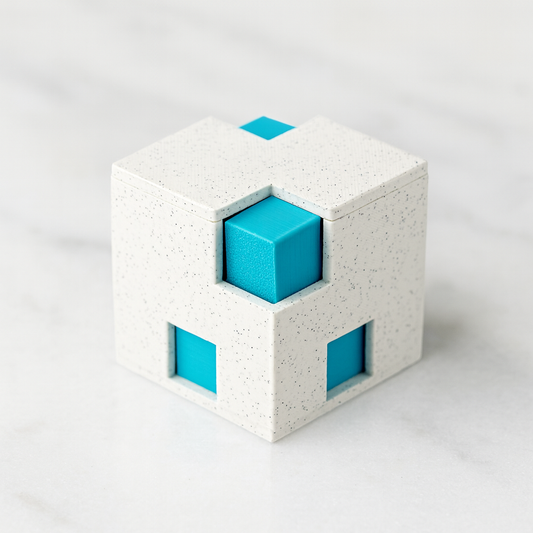 A6L Puzzle mechanical puzzle on white marble surface