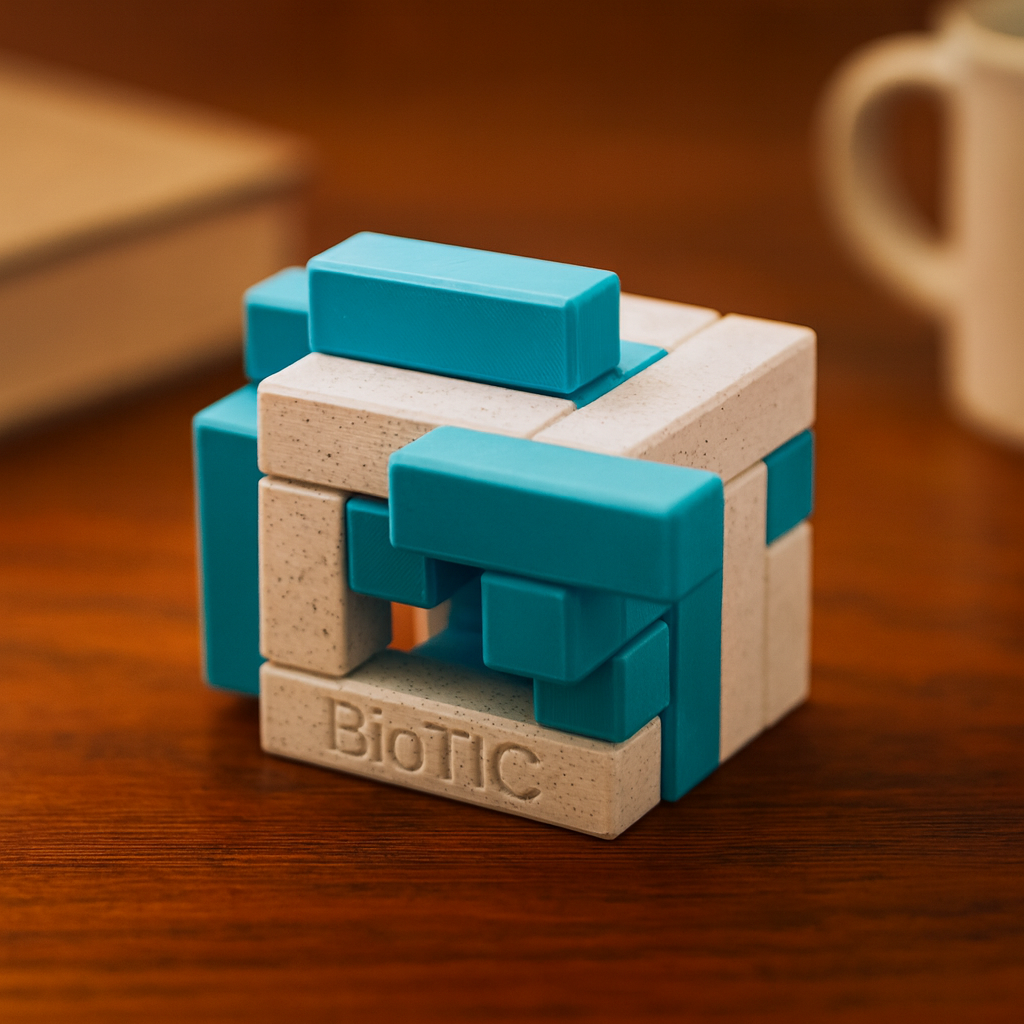 BioTIC mechanical puzzle on wooden desk