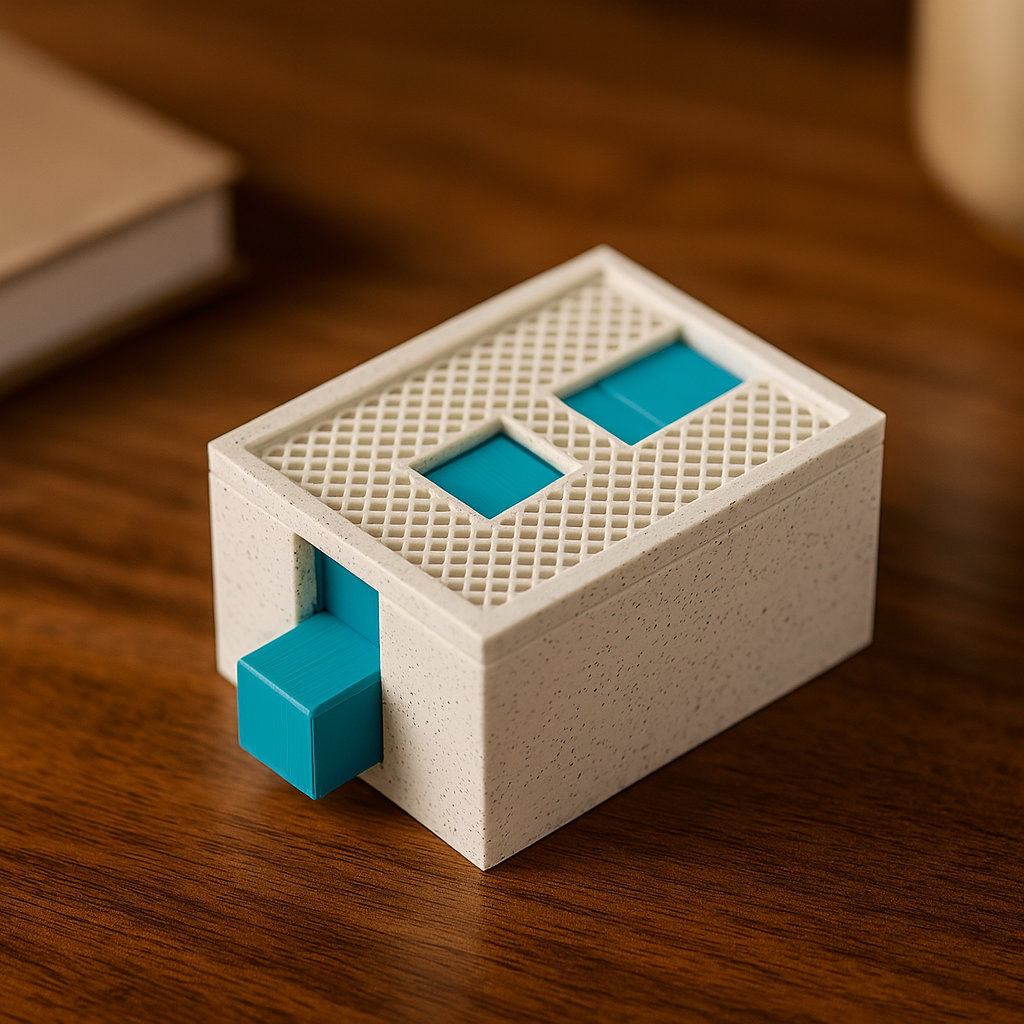 BonBon mechanical puzzle on wooden desk