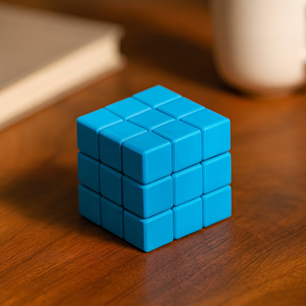 Cube Alchemy mechanical puzzle on wooden desk