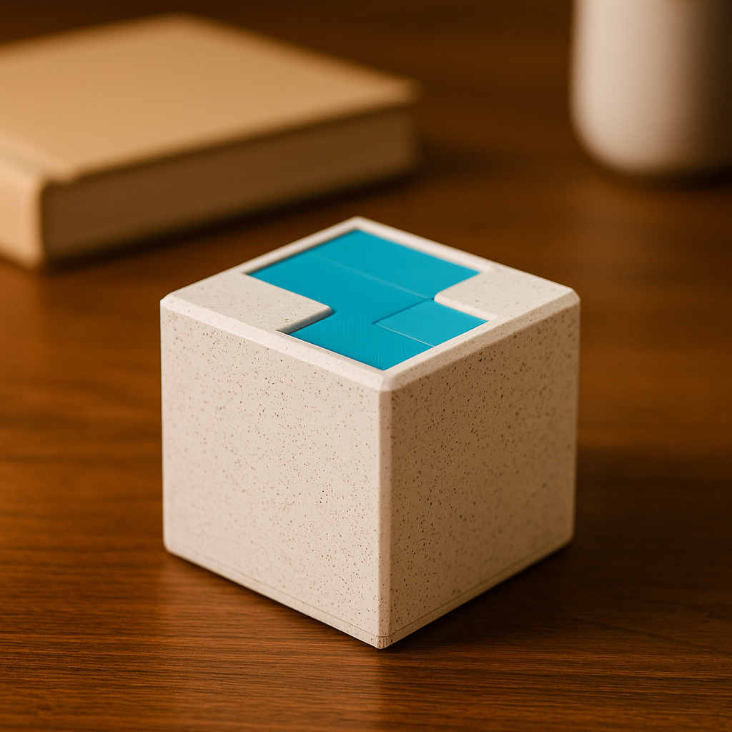 Cubiz Puzzle mechanical puzzle on wooden desk
