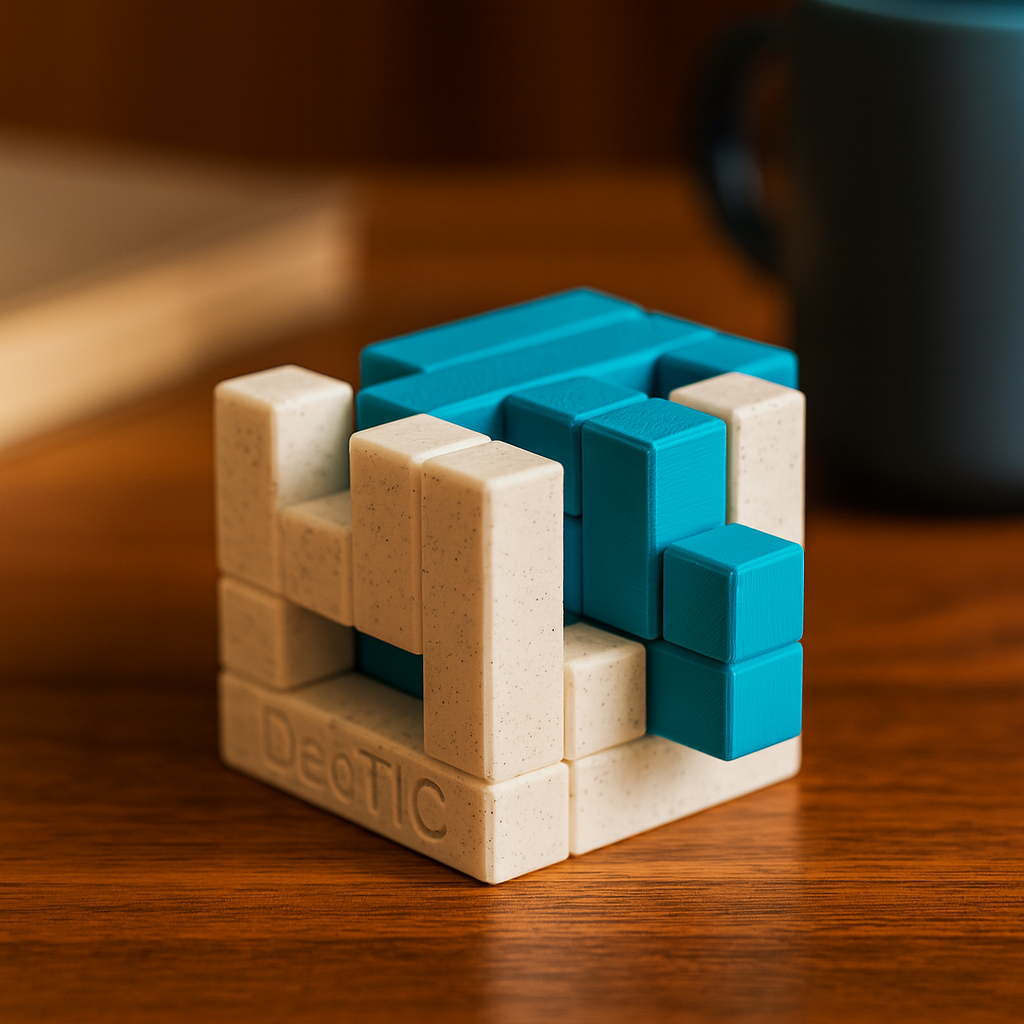 DecTIC Puzzle mechanical puzzle on wooden desk