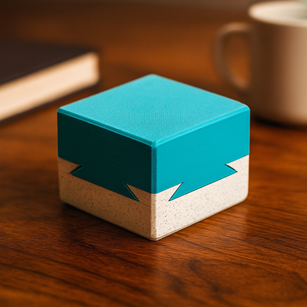 Impossible Dovetail Box mechanical puzzle on wooden desk