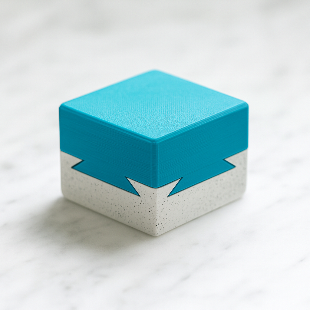 Impossible Dovetail Box mechanical puzzle on white marble surface