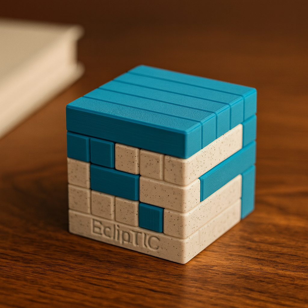 EclipTIC mechanical puzzle on wooden desk