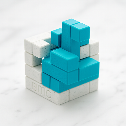 ElfTIC Puzzle mechanical puzzle on white marble surface