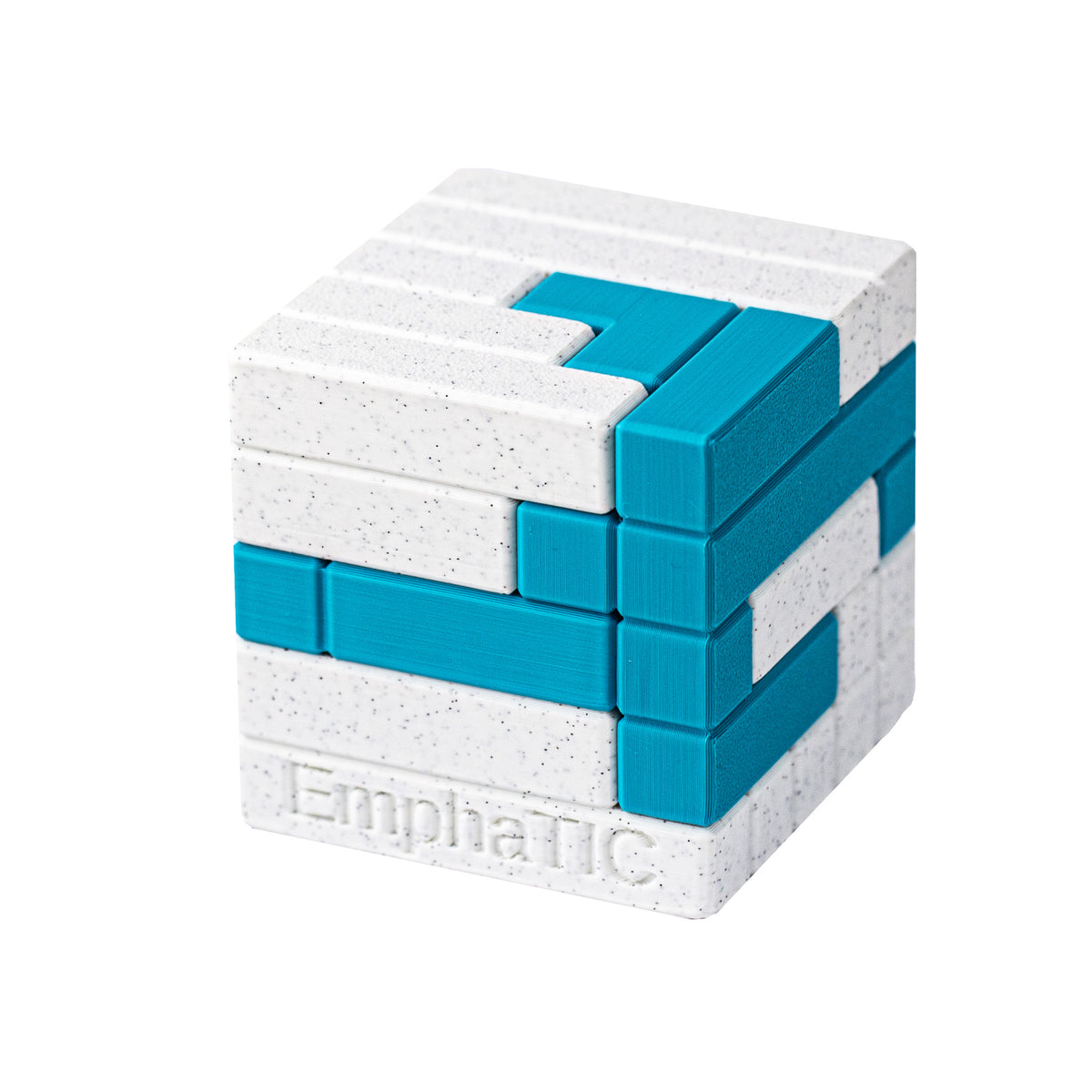 EmphaTIC | Two-Piece Cube Puzzle — 3D-printed mechanical puzzle, main product view.