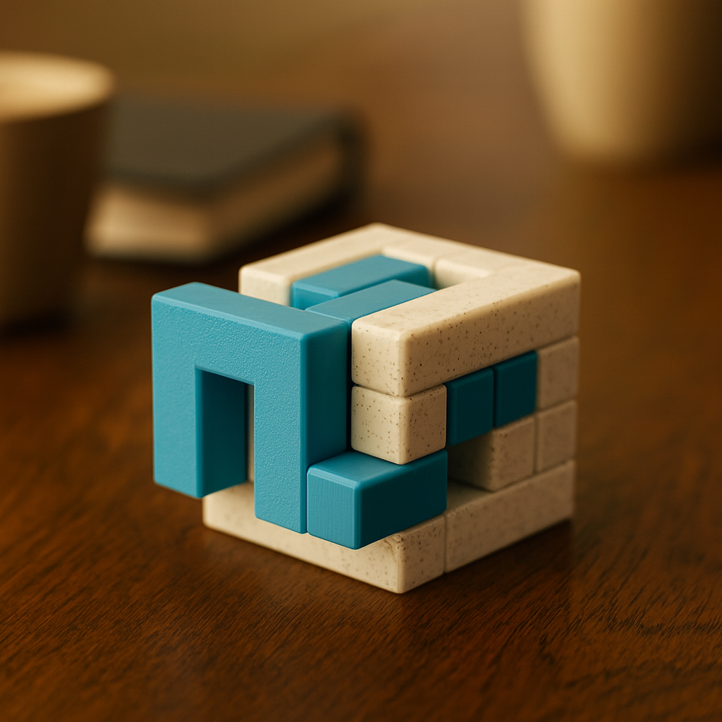 FantasTIC Puzzle mechanical puzzle on wooden desk