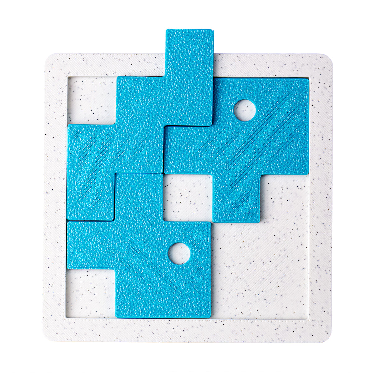 Fish Tank | 3-Piece Packing Puzzle - 3D-printed pieces shown at an angle.