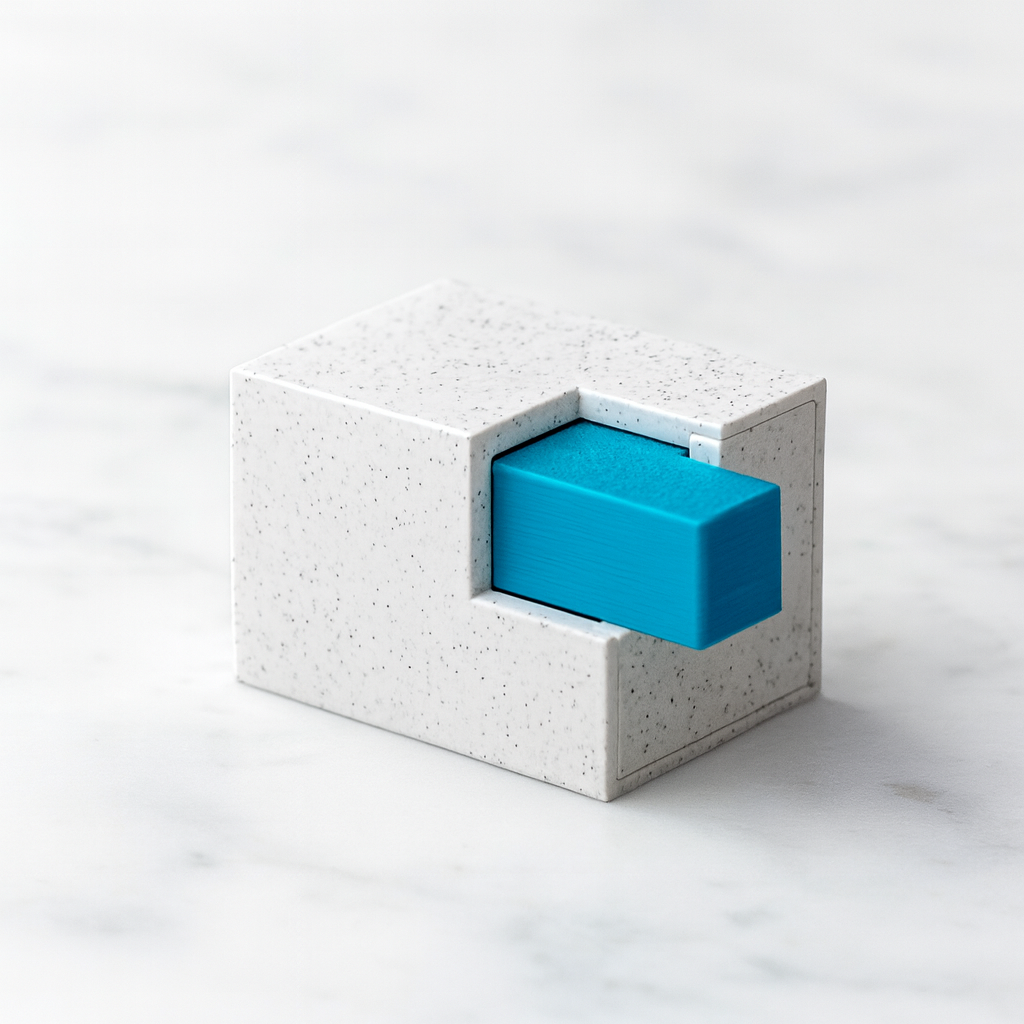 Loach Bed mechanical puzzle on white marble surface