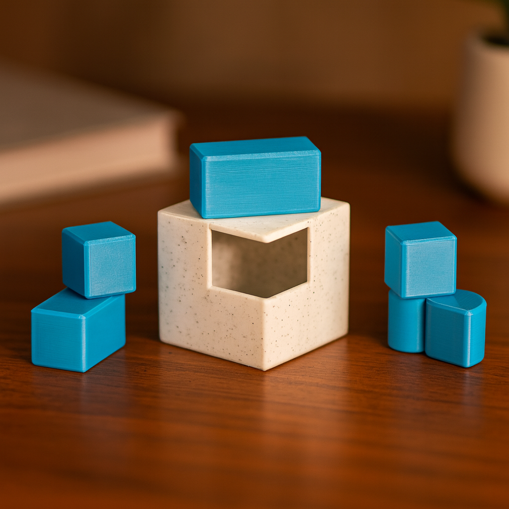 Microma mechanical puzzle on a wooden desk