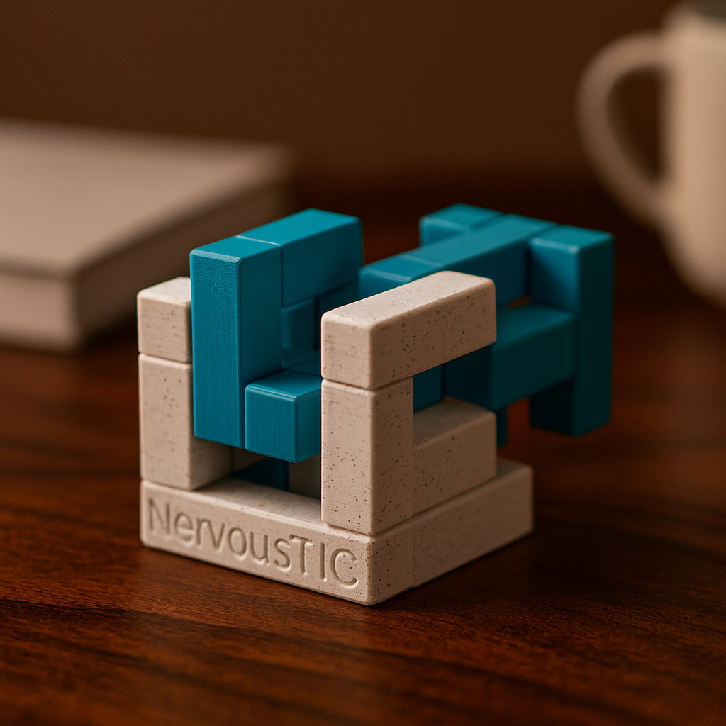 NervousTIC mechanical puzzle on wooden desk