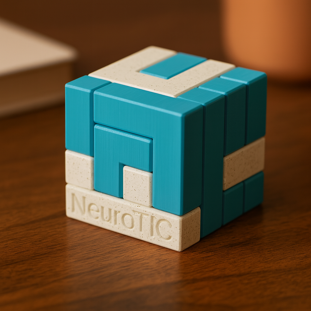 NeuroTIC Puzzle mechanical puzzle on wooden desk