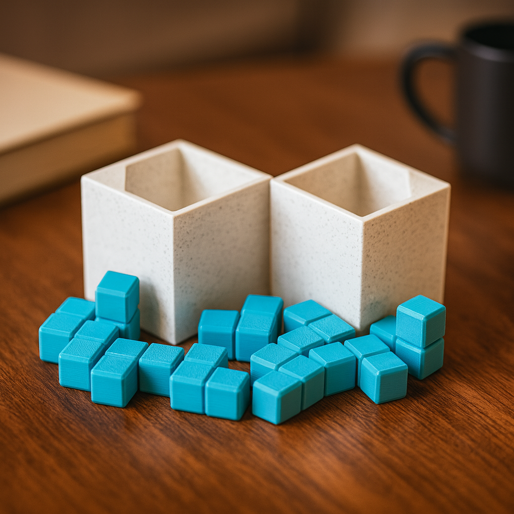 Ochinai Tromino mechanical puzzle on wooden desk