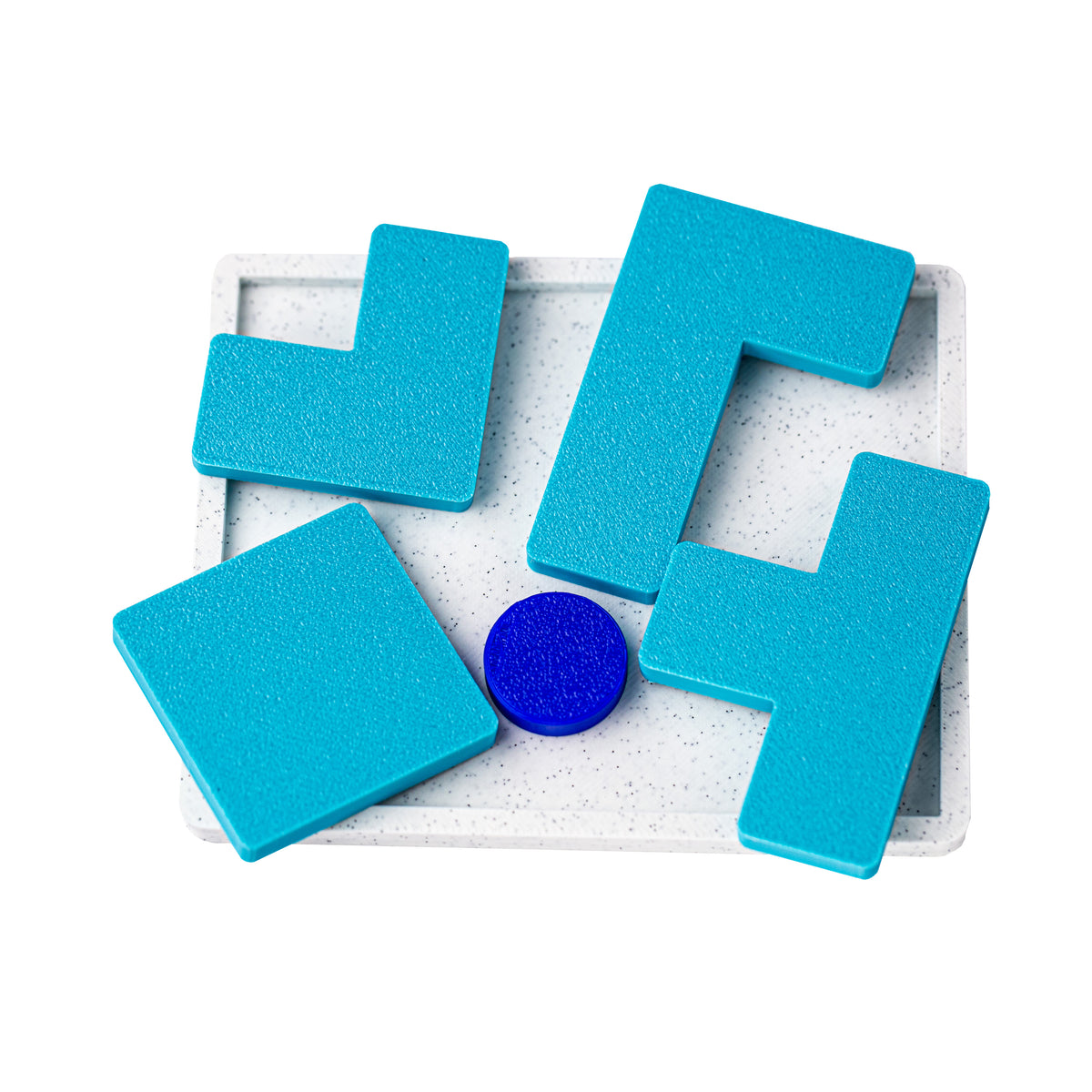 One Way or Another puzzle with all pieces removed from the tray beside the blue disc