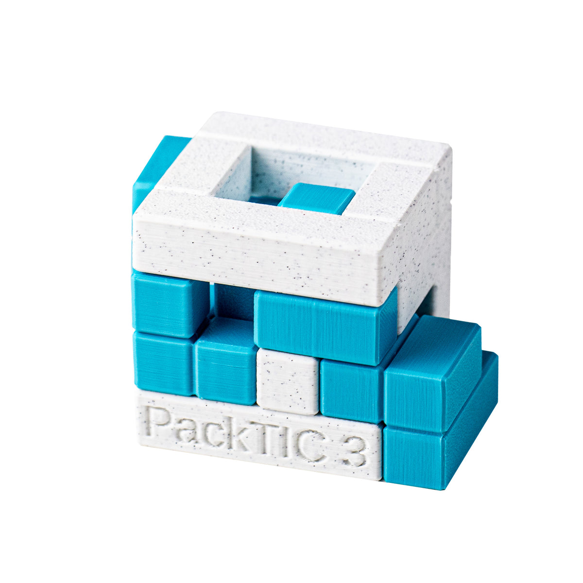 PackTIC 3 | Pack 3 Pieces into a Cube — 3D-printed mechanical puzzle, main product view.