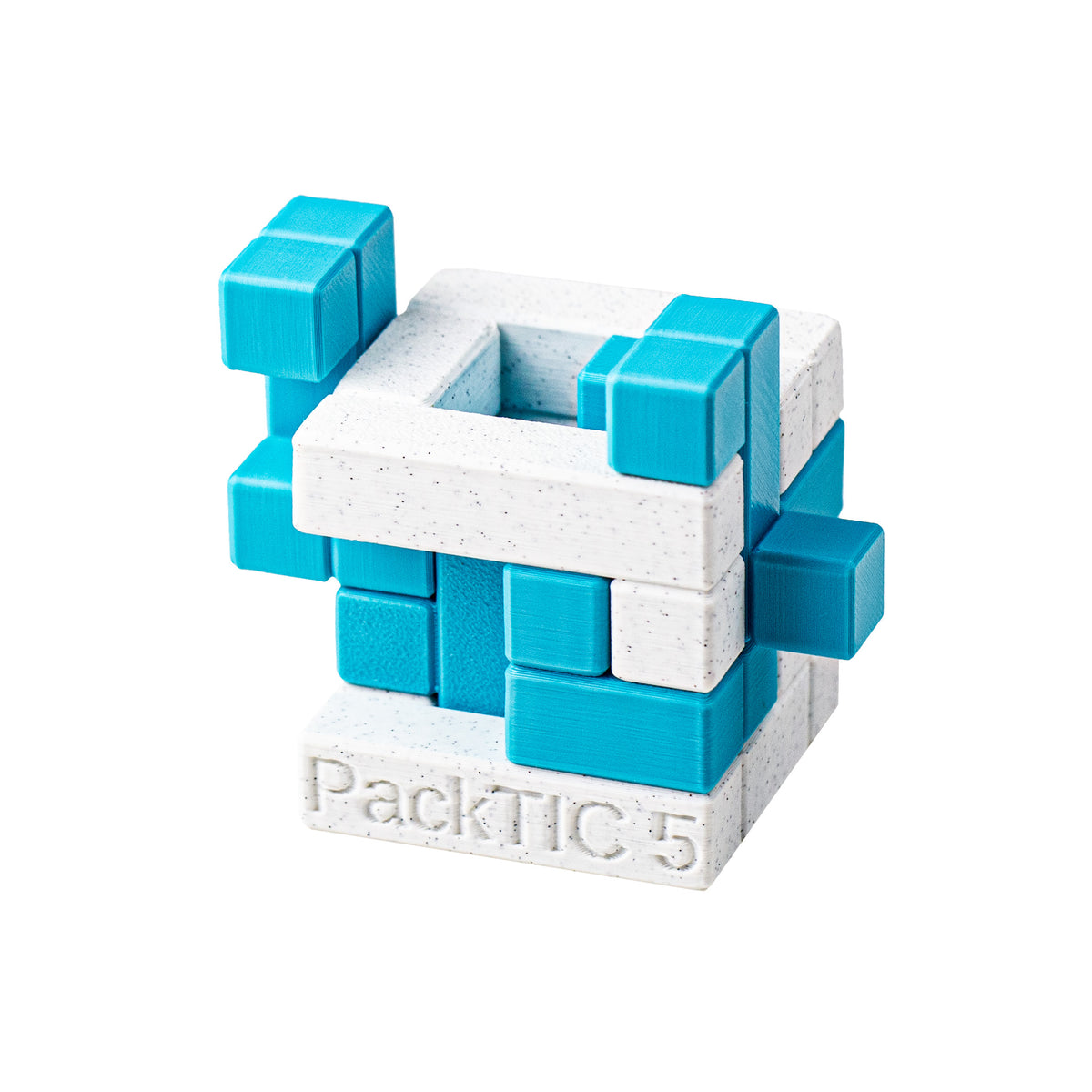 PackTIC 5 | Pack 5 Pieces into a 3x3x3 Cube — 3D-printed mechanical puzzle, main product view.