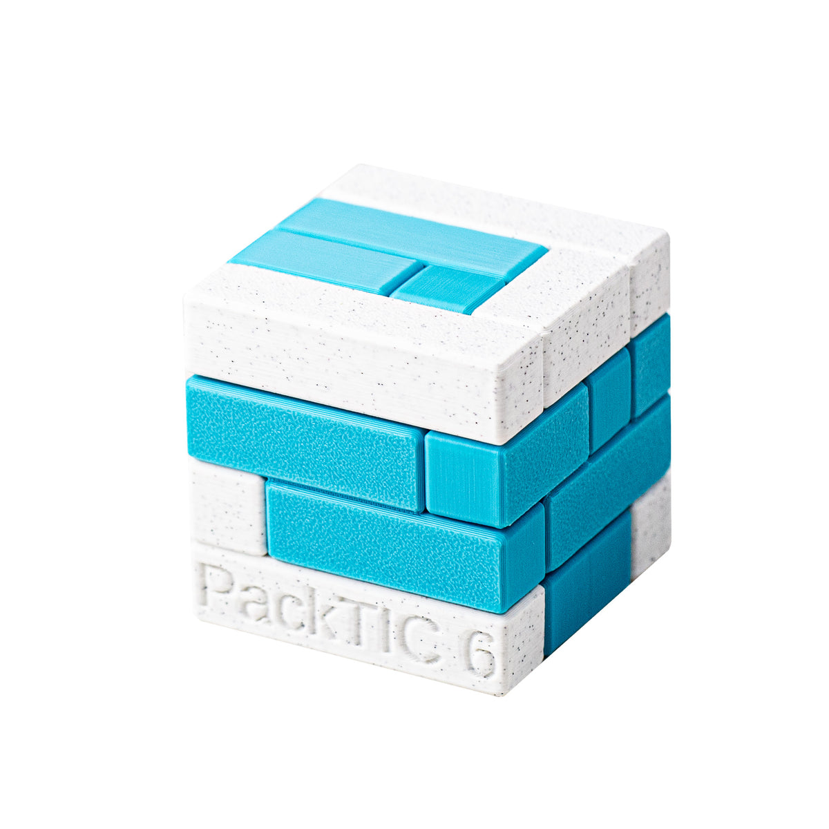 PackTIC 6 | Pack 6 Pieces into a Cube — 3D-printed pieces shown at an angle.