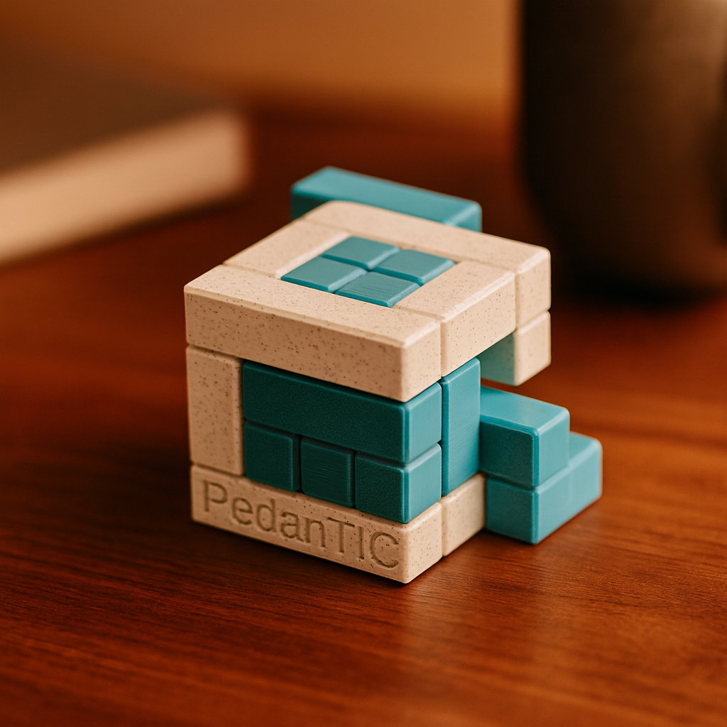 PedanTIC mechanical puzzle on wooden desk