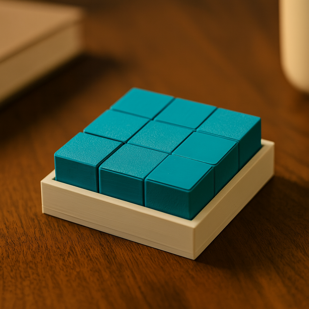 Pieces Of 8 mechanical puzzle on wooden desk