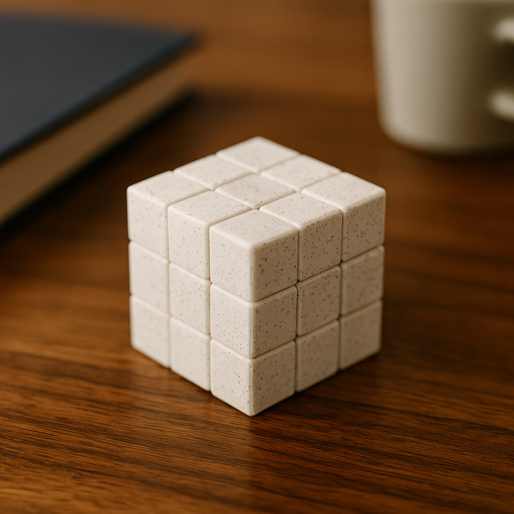 Snake Cube mechanical puzzle on wooden desk