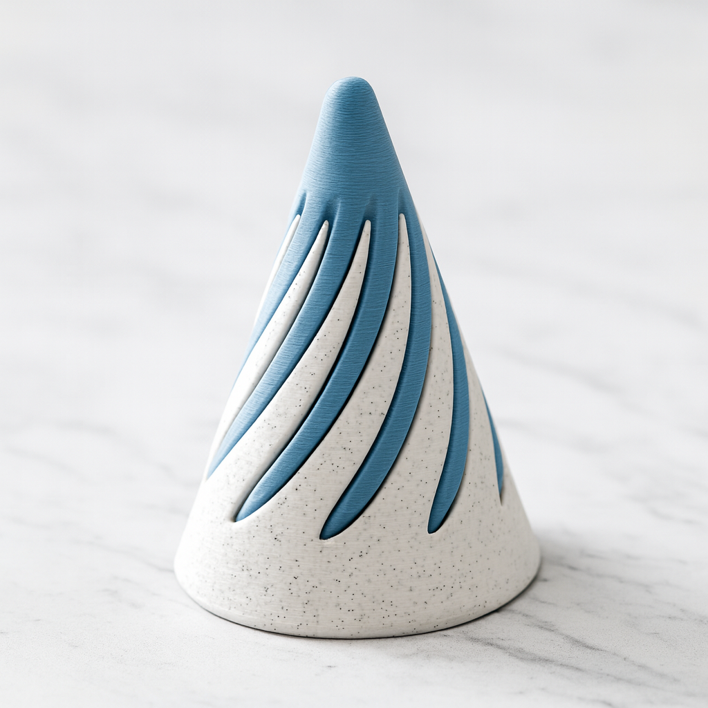 Spiral Cone Fidget Toy mechanical puzzle on white marble surface