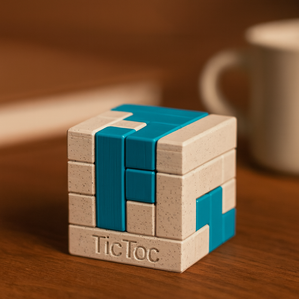 TicToc mechanical puzzle on wooden desk