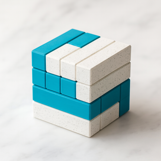 TreTIC Puzzle mechanical puzzle on white marble surface