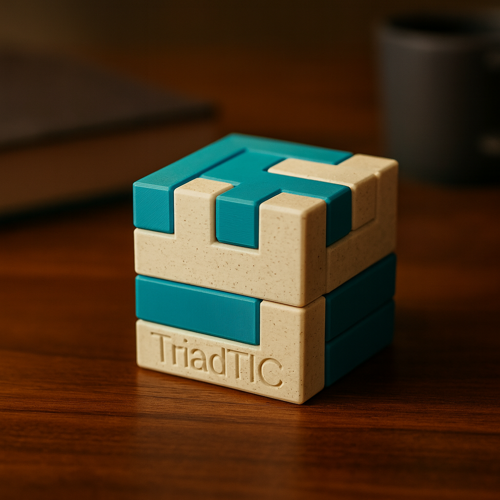 TriadTIC Puzzle mechanical puzzle on wooden desk