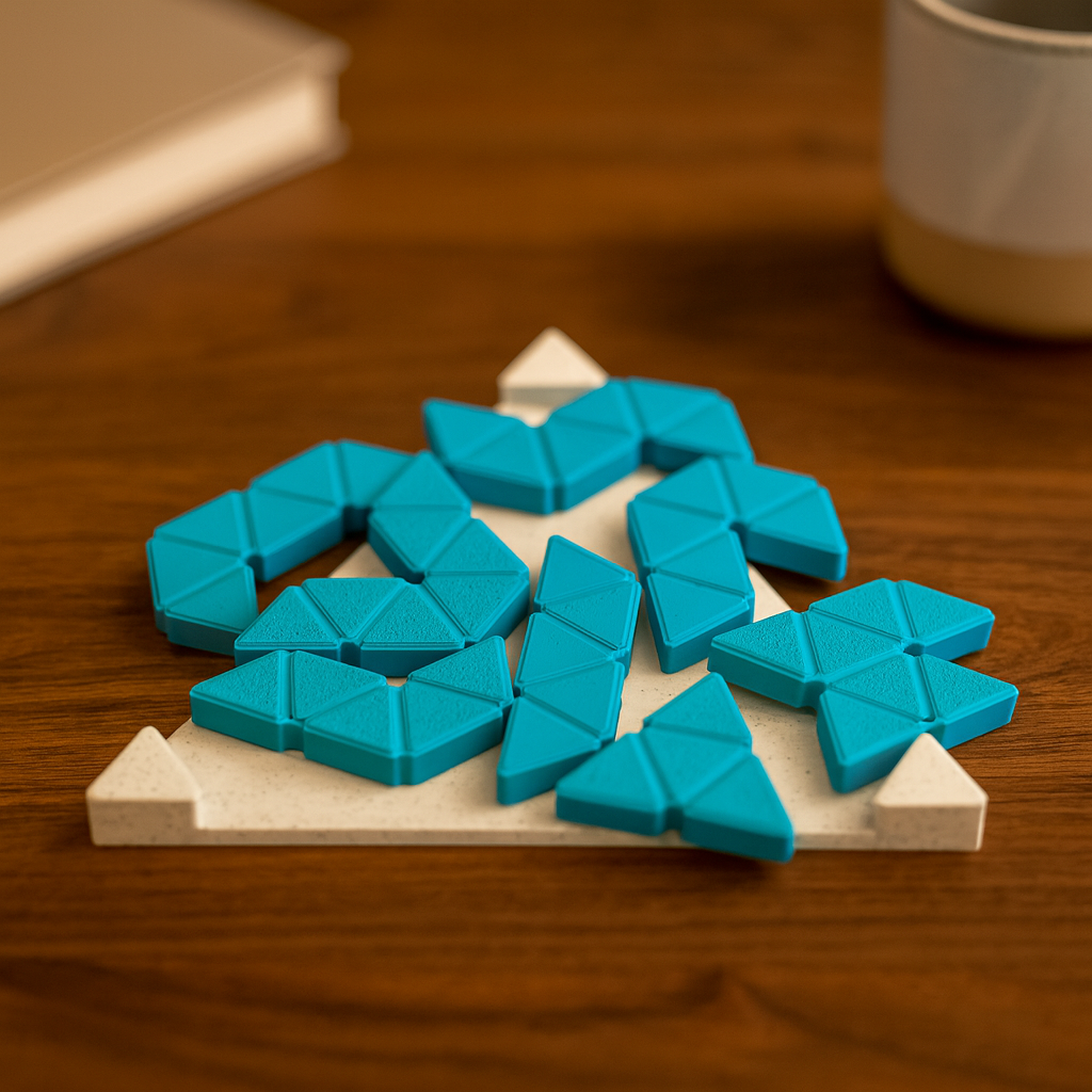 Trimini Frame mechanical puzzle on wooden desk