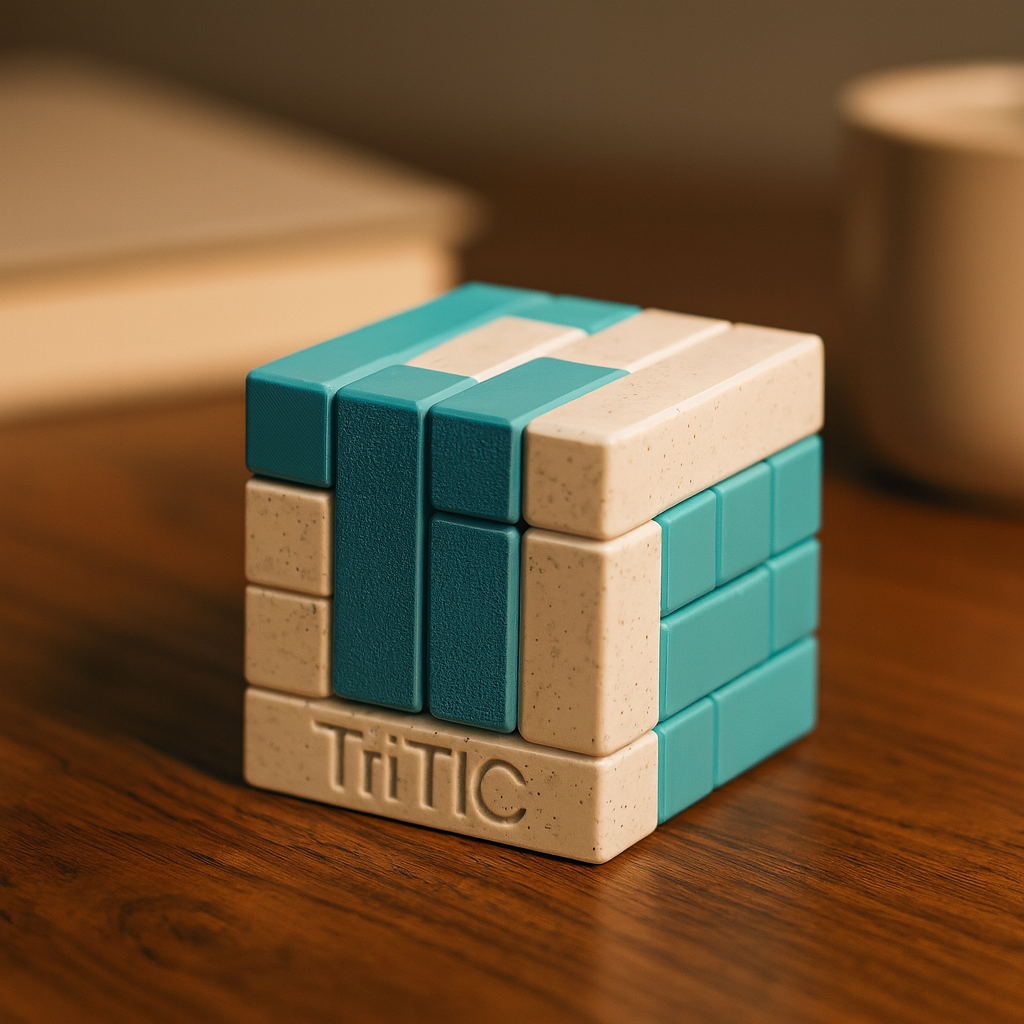 TriTIC Puzzle mechanical puzzle on wooden desk