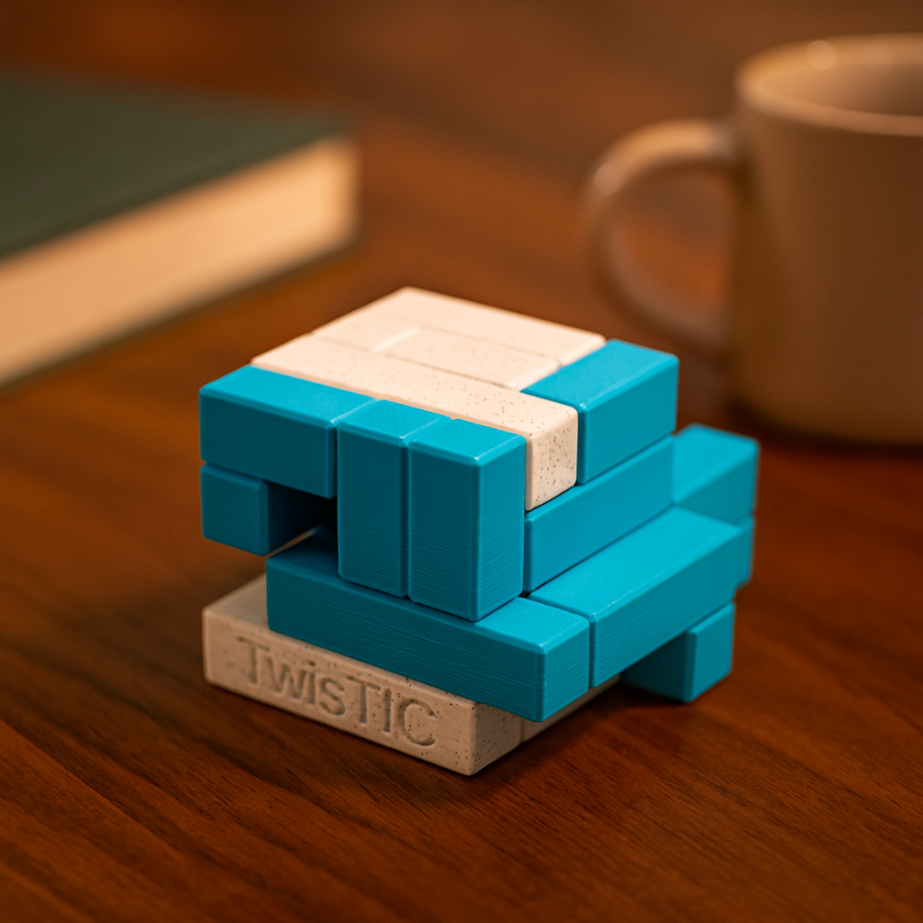 TwisTIC mechanical puzzle on wooden desk